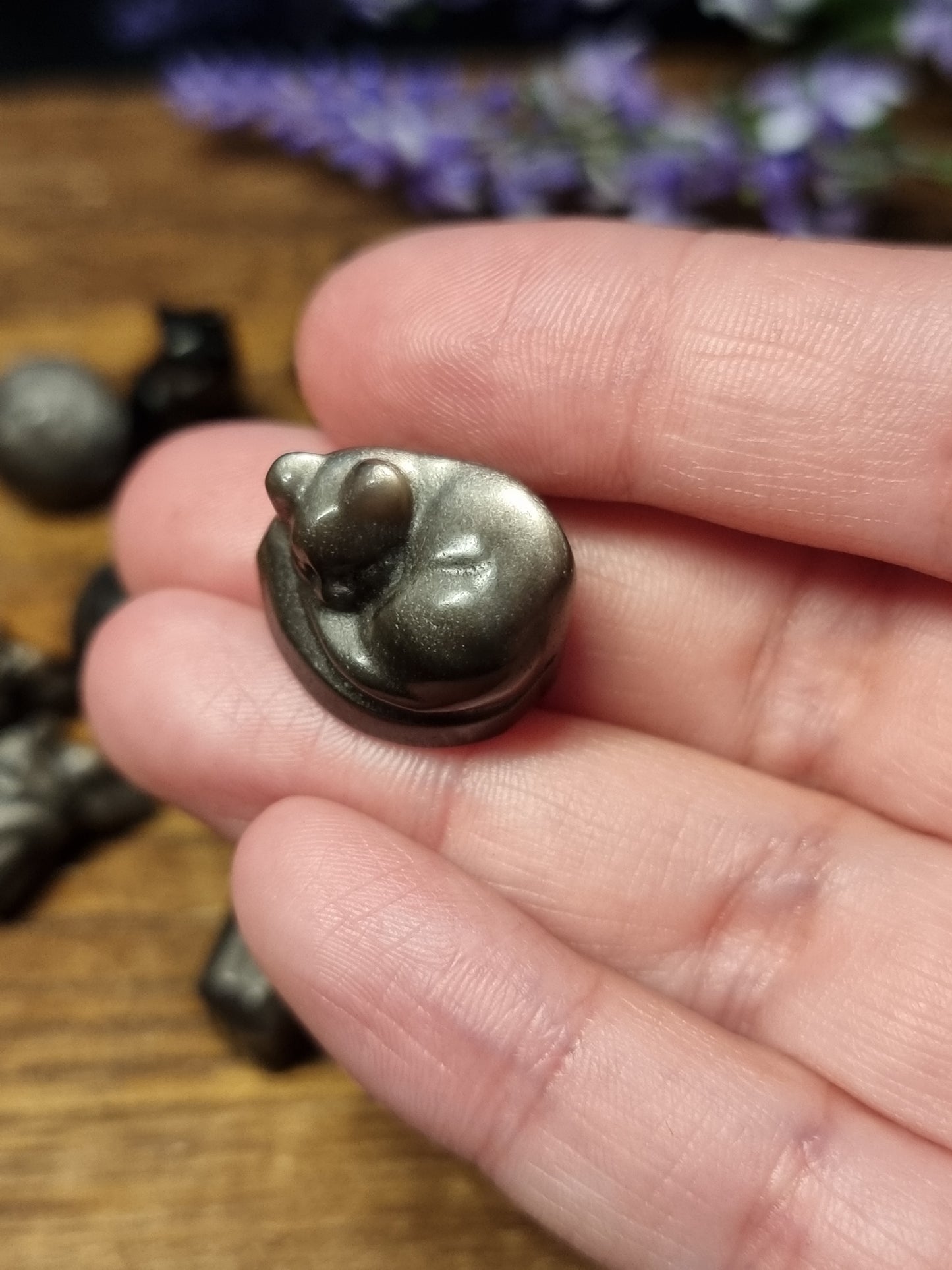Mini silver obsidian carvings