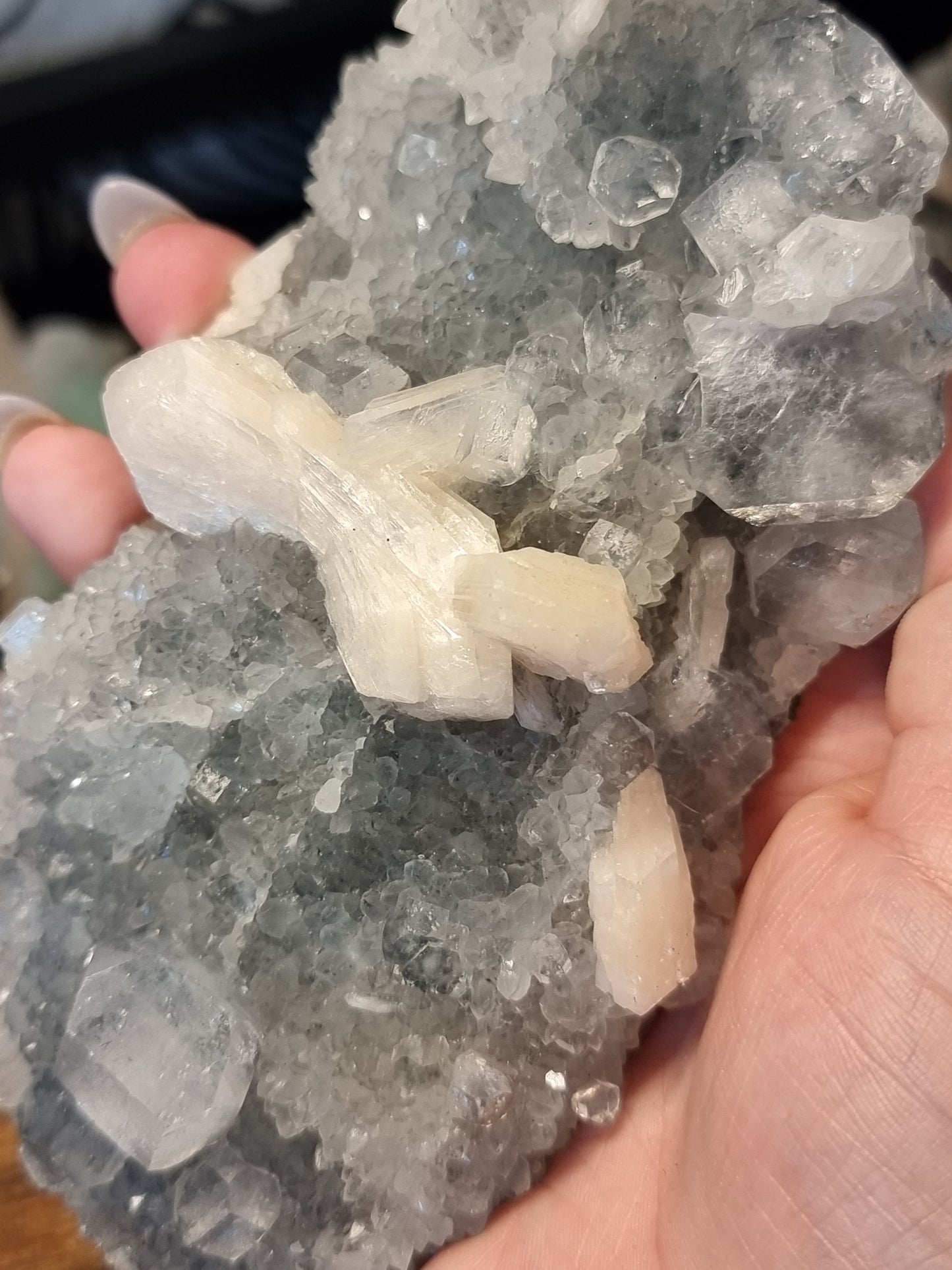 Chalcedony with peach stilbite & apophyllite B