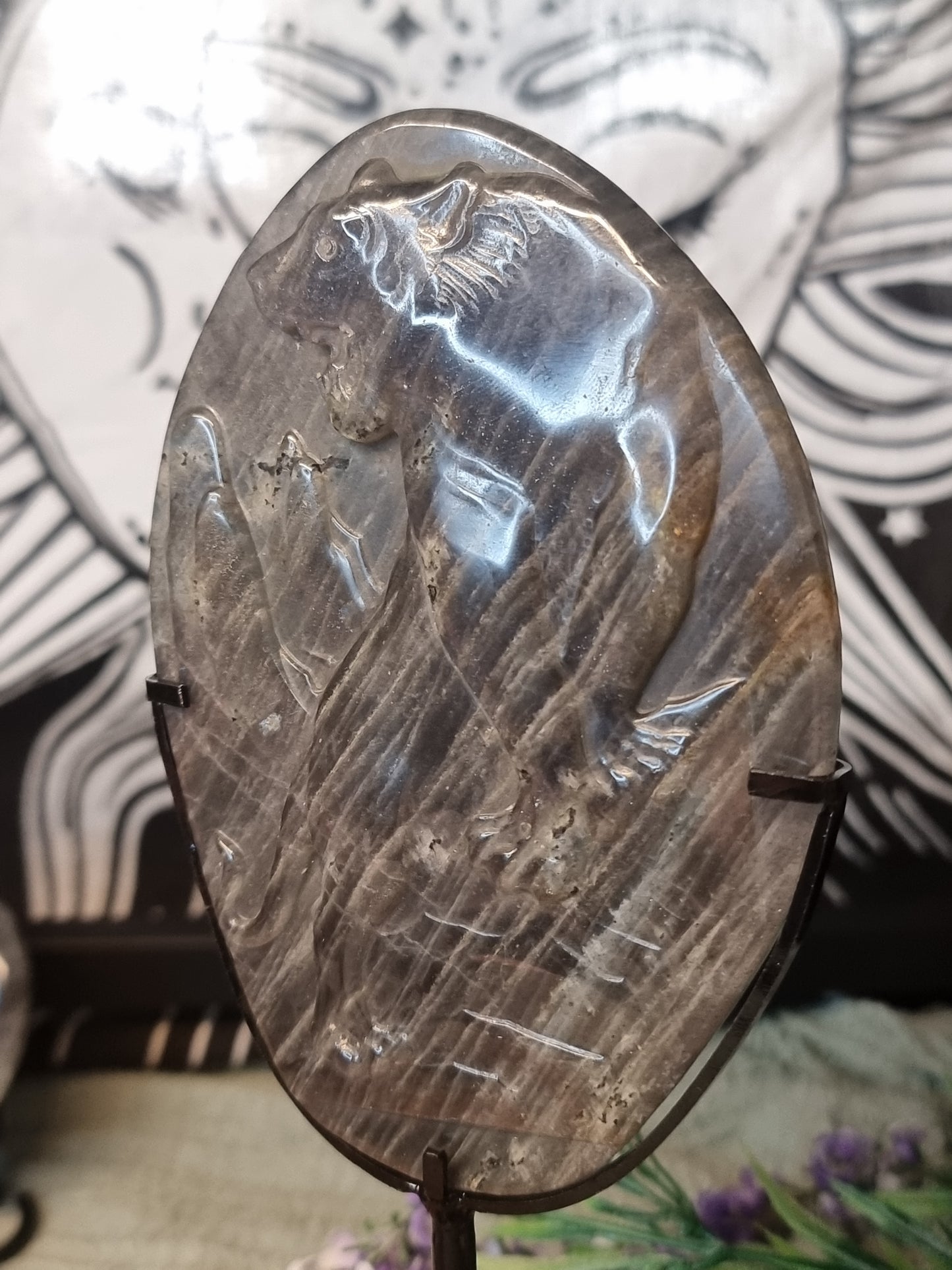 Labradorite panther carving