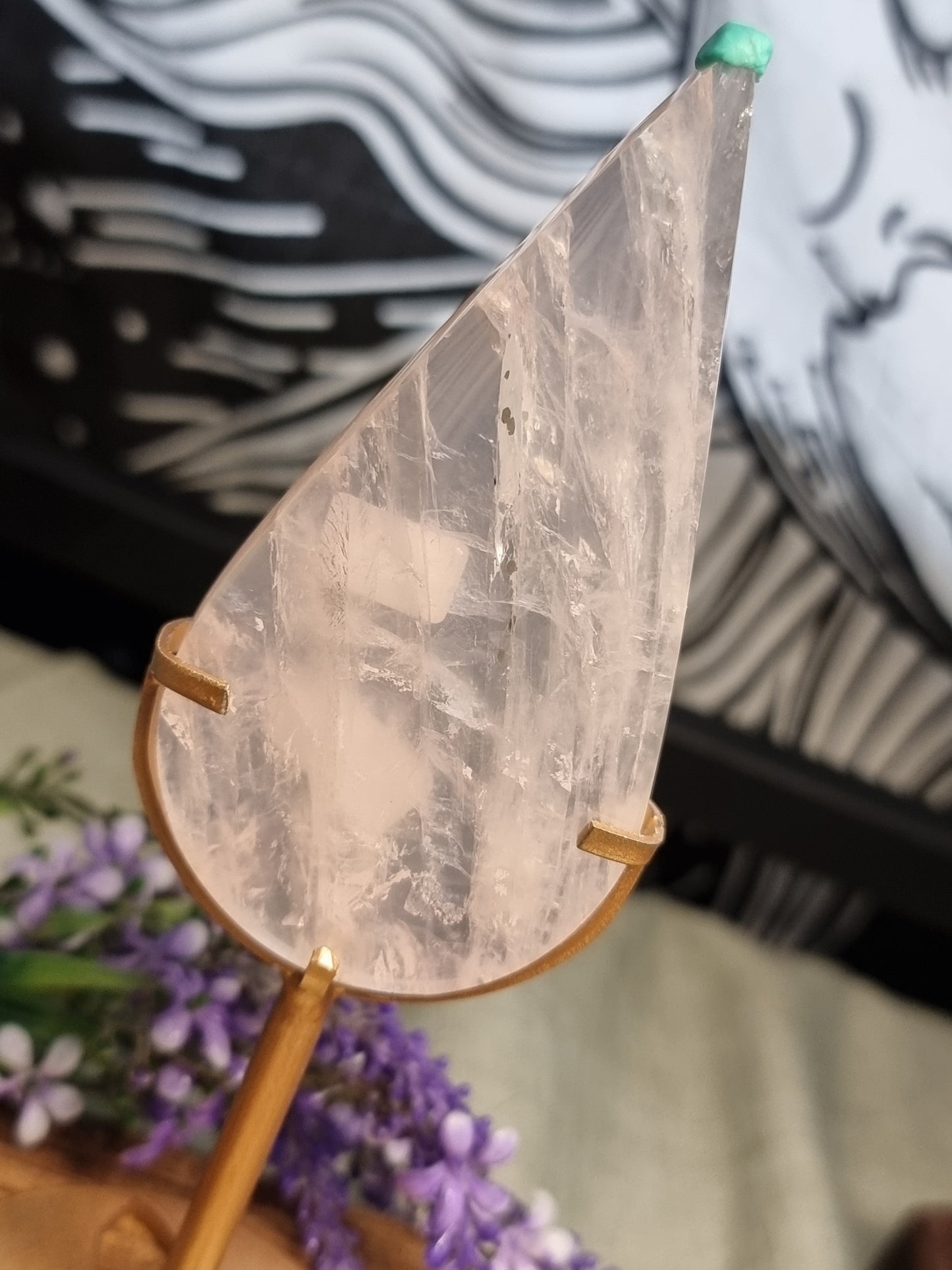 Rose quartz with pyrite teardrop