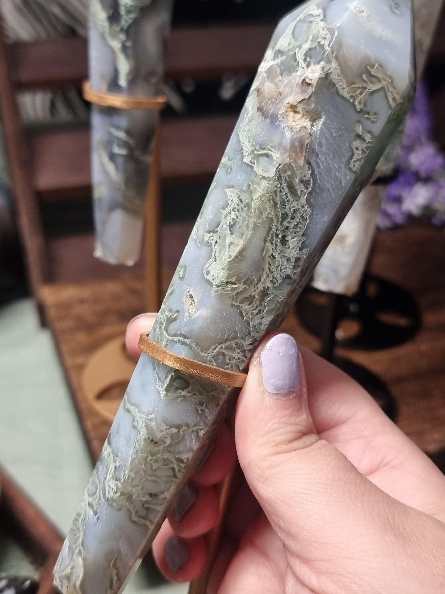 Moss agate wands