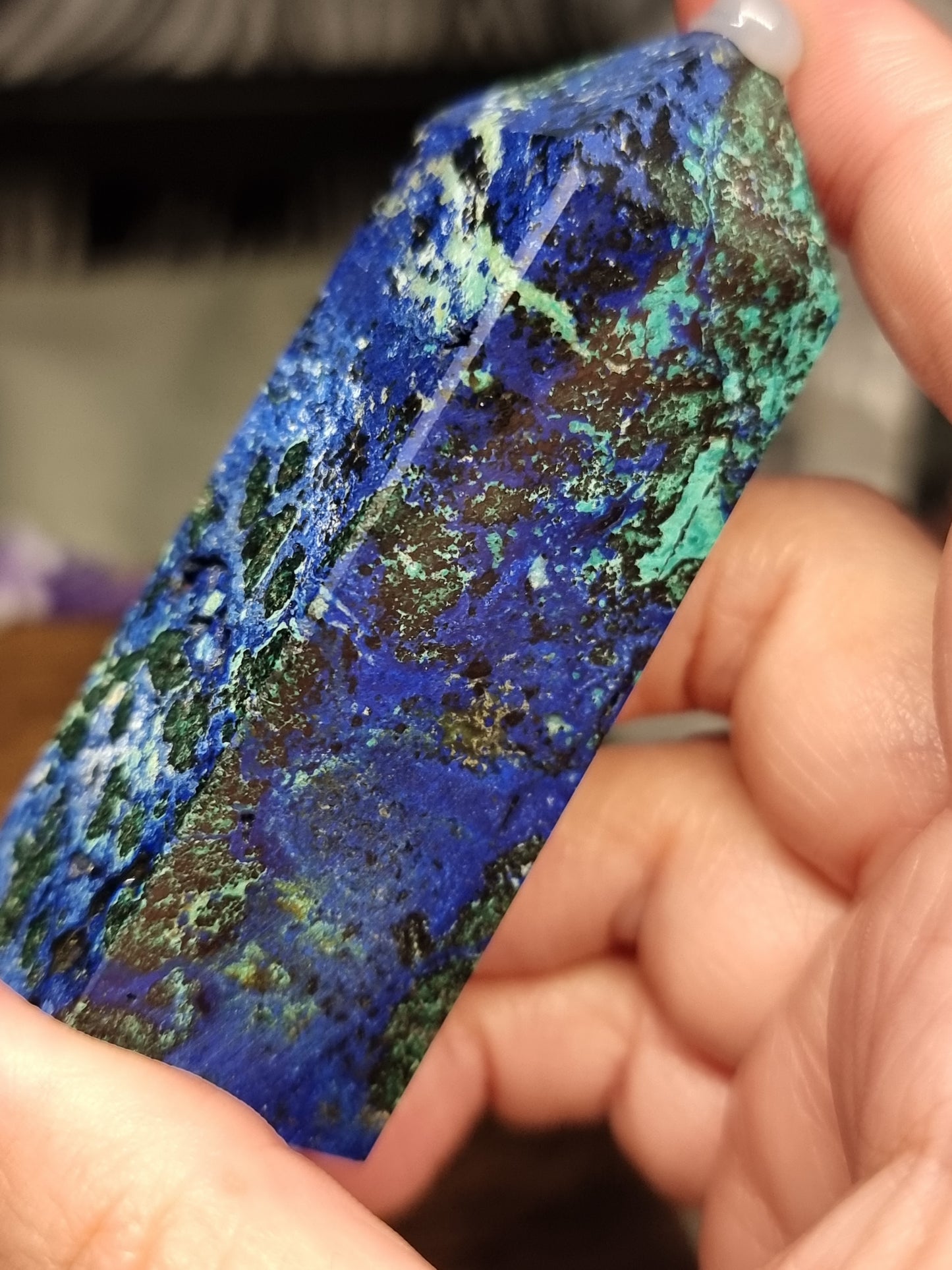 Azurite with malachite towers
