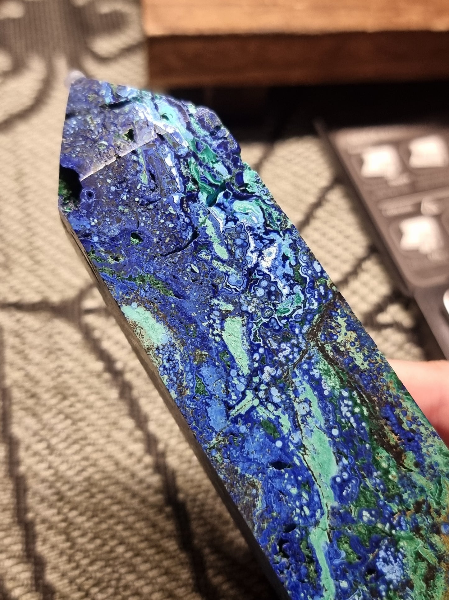 Azurite with malachite tower