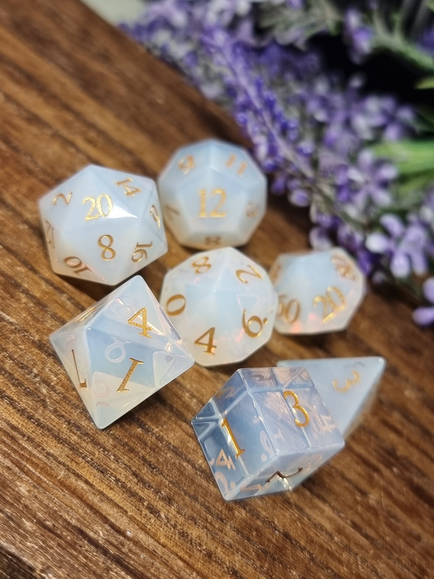 Opalite polyhedral dice set