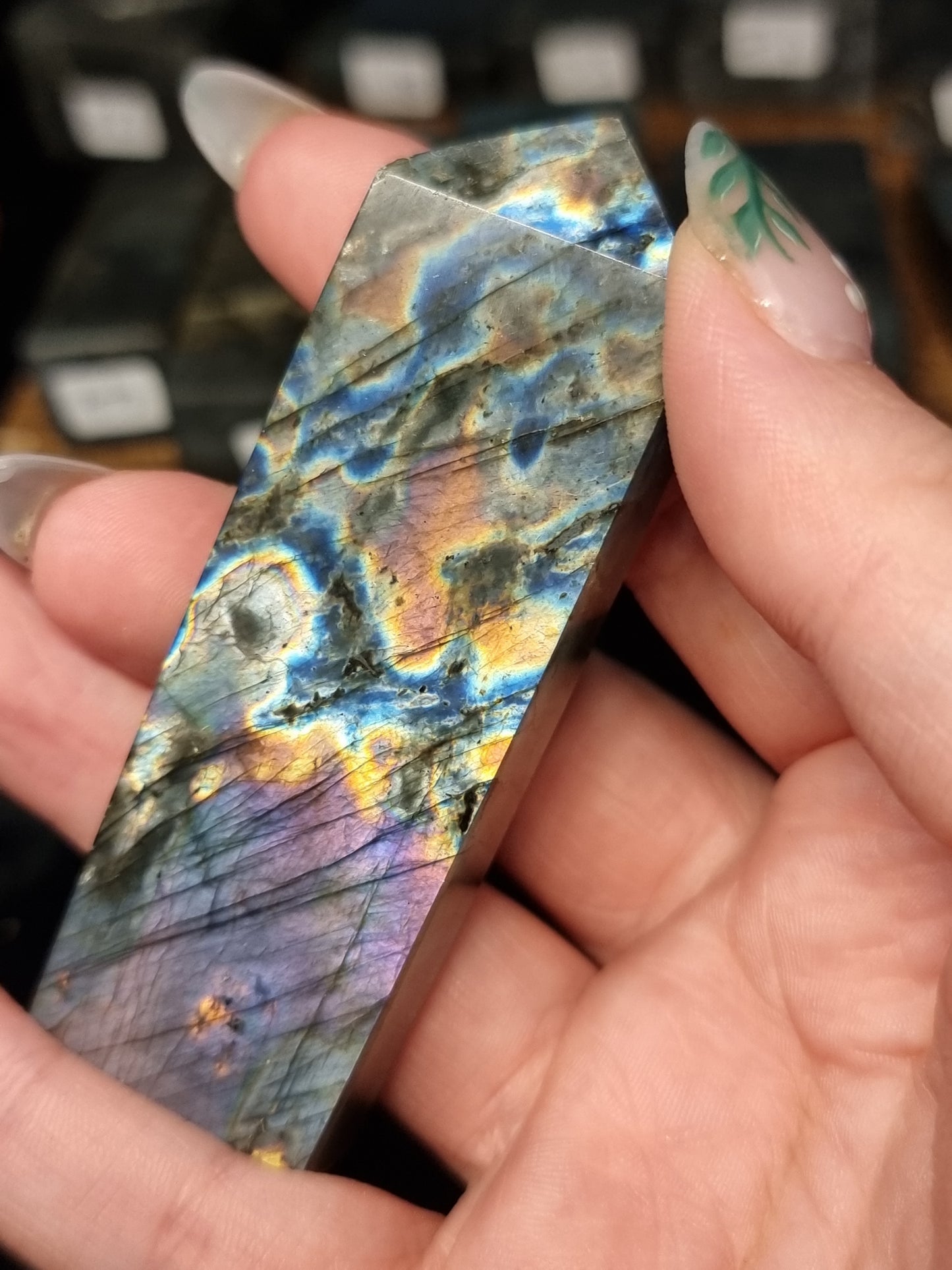Spectralite towers (Finnish labradorite)