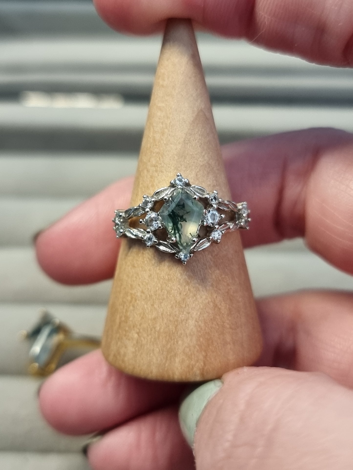 Moss agate adjustable rings
