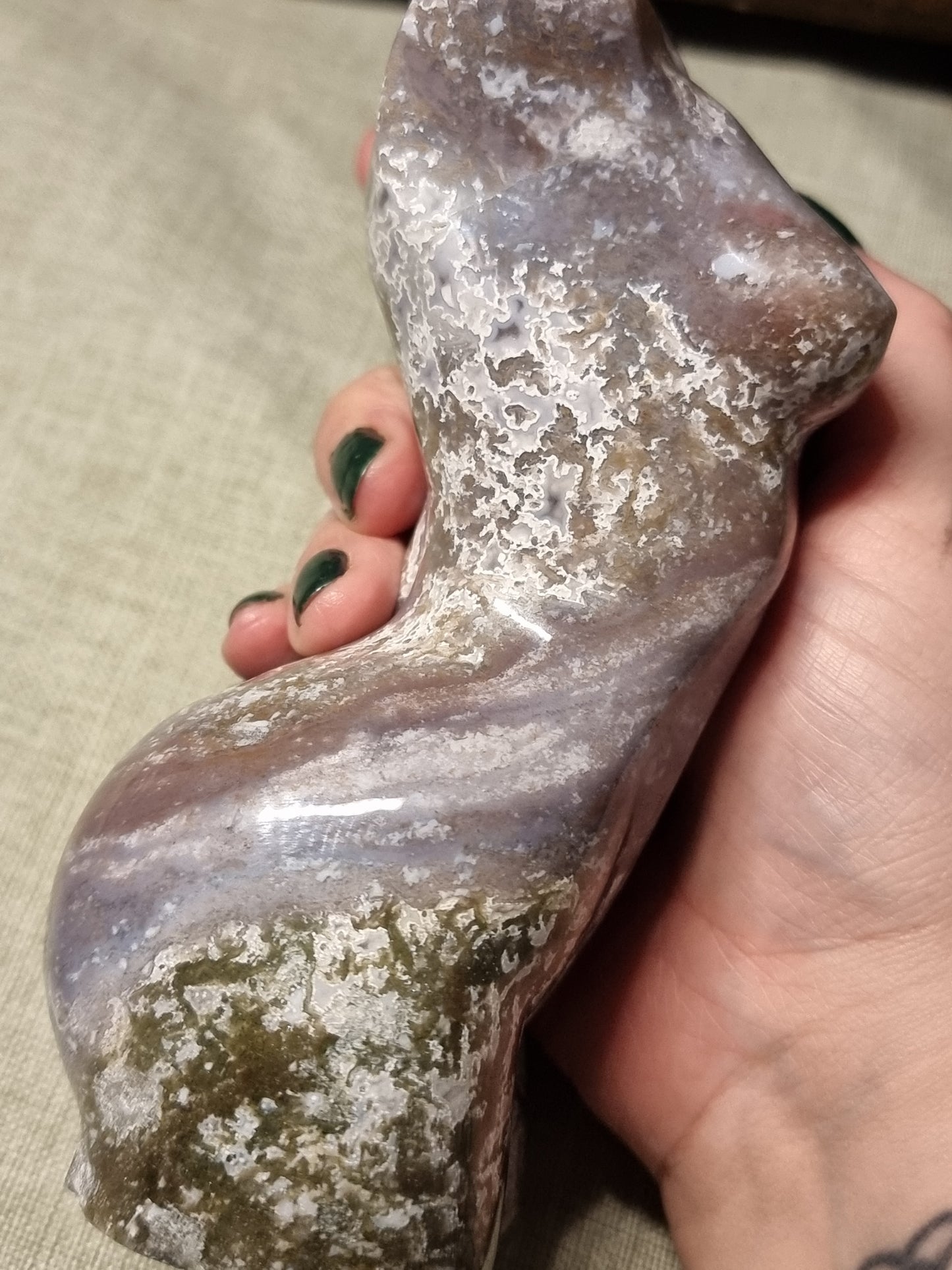 Colourful Moss agate body carving B