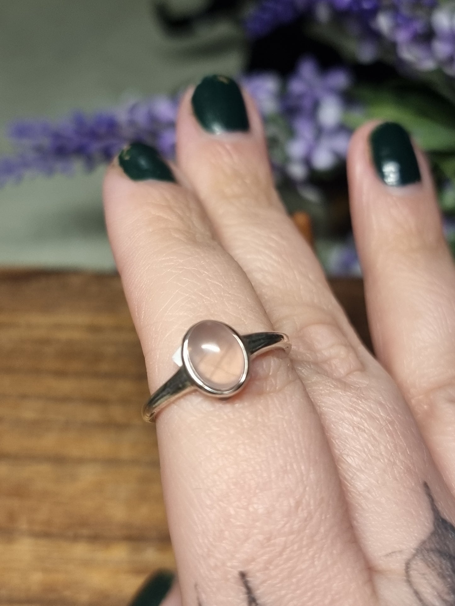 Star rose quartz S925 adjustable ring
