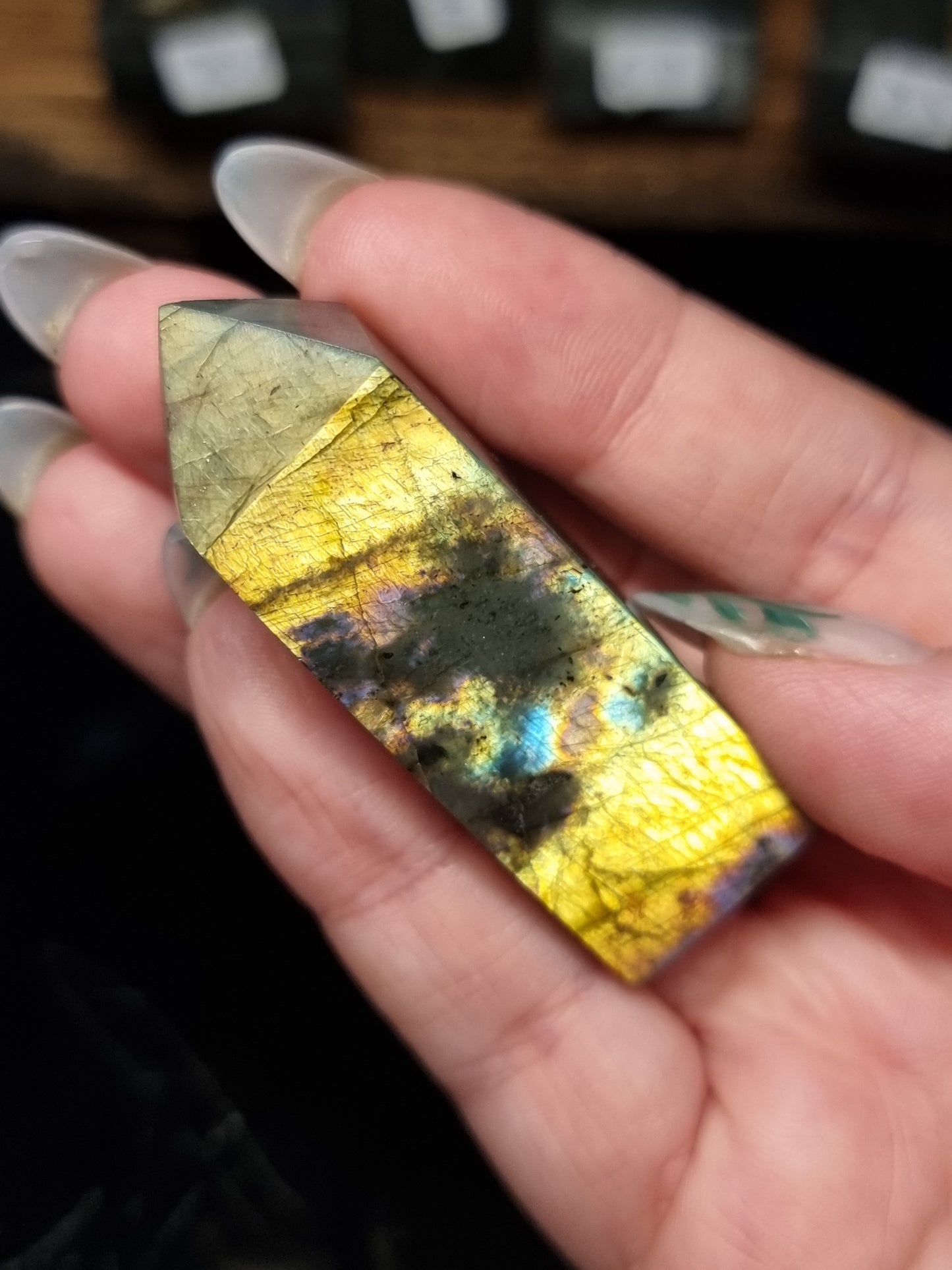 Spectralite towers (Finnish labradorite)