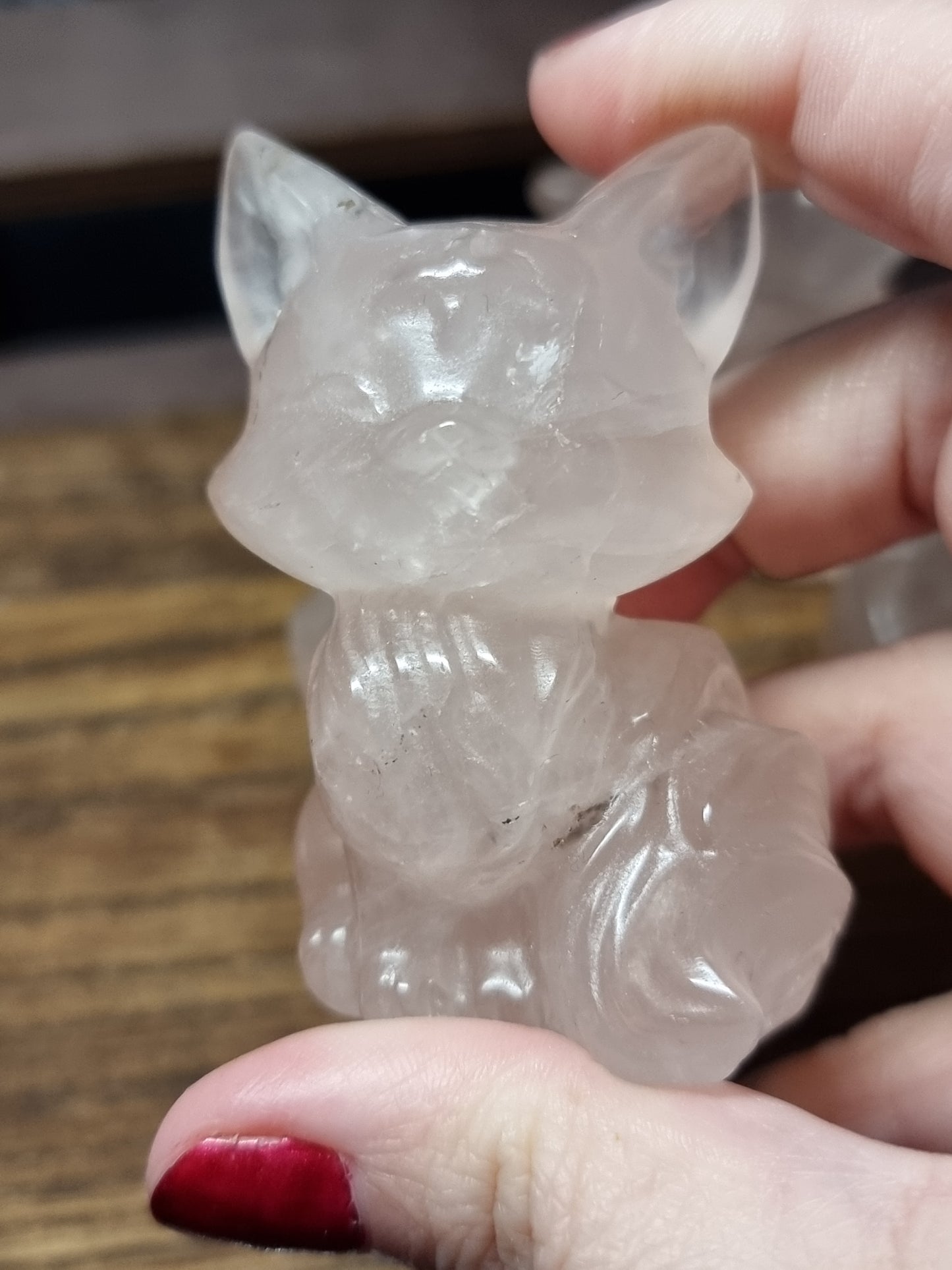 Dendritic rose quartz carvings