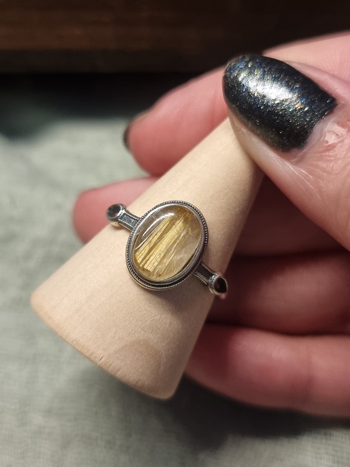 Rutile quartz S925 adjustable rings