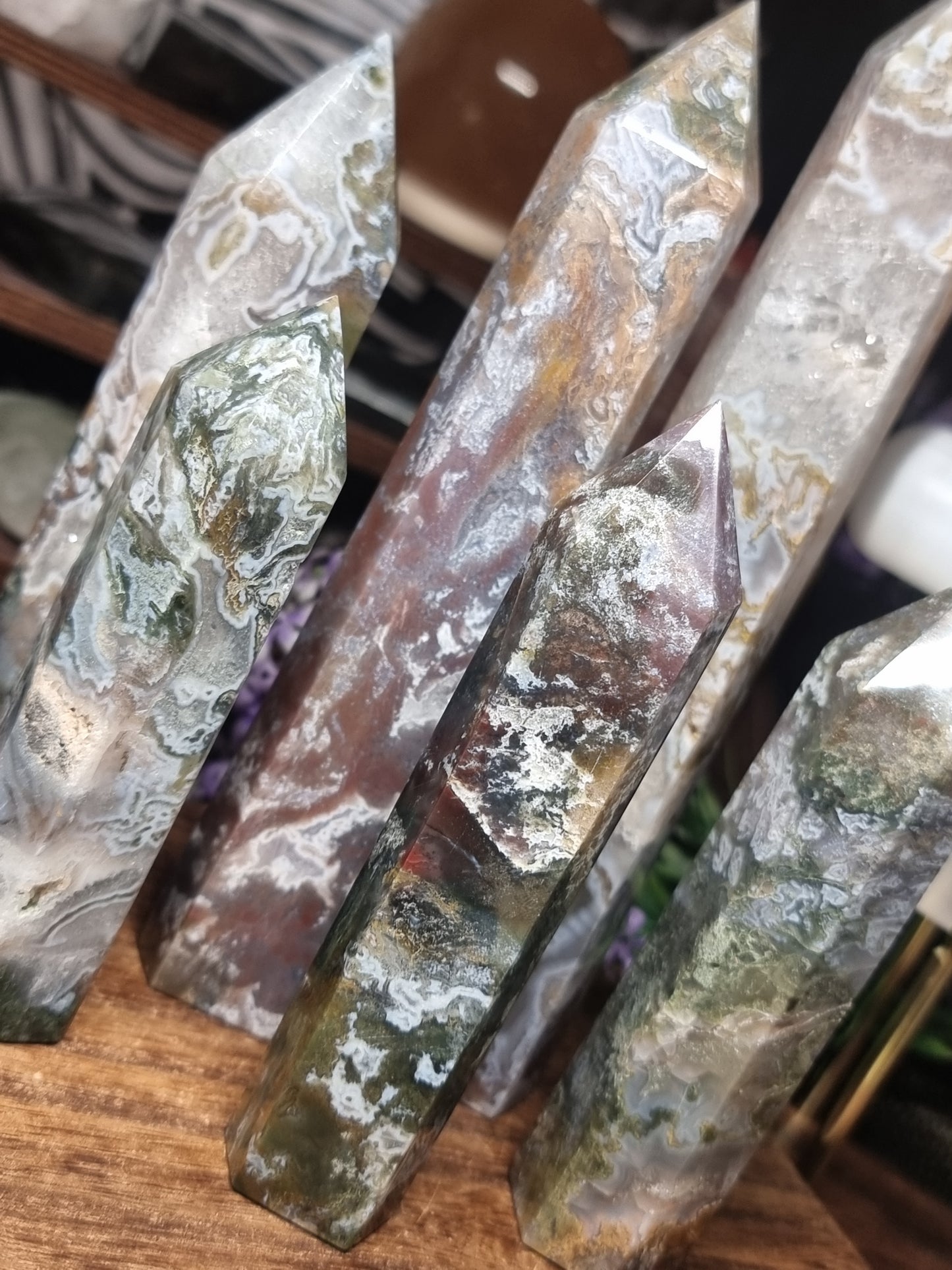 Colourful Moss agate towers