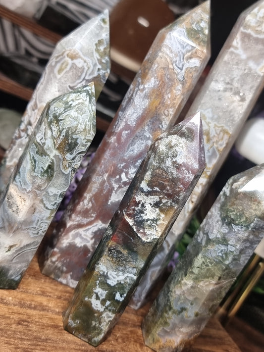 Colourful Moss agate towers