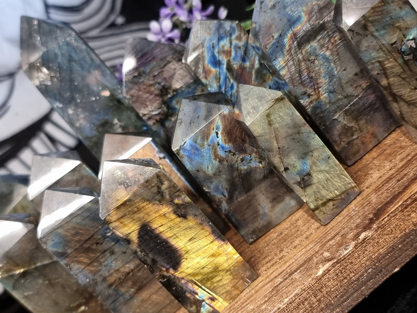 Spectralite towers (Finnish labradorite)