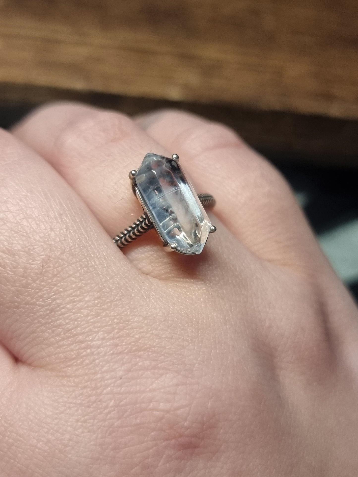 Blue needle quartz S925 adjustable rings