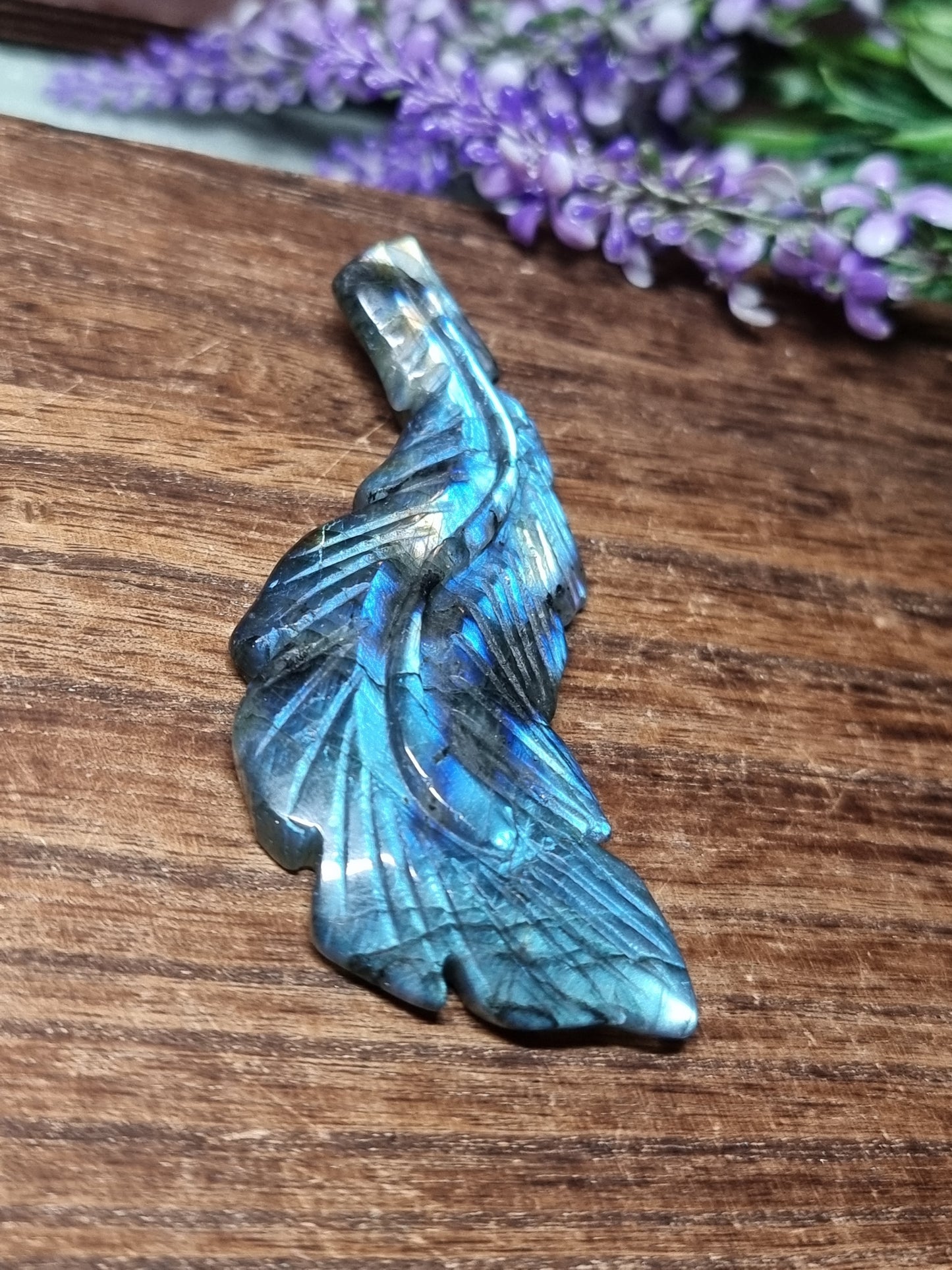 Labradorite feather carving