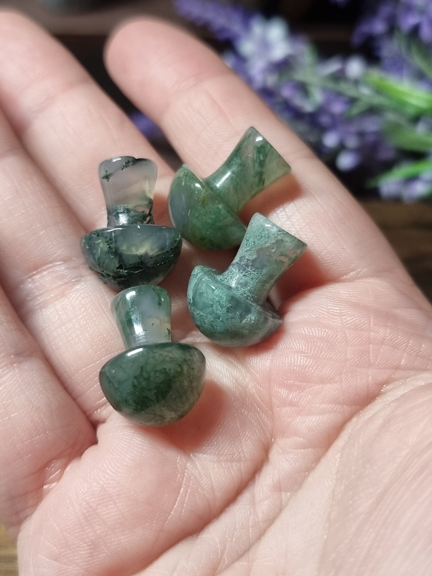 Moss agate mini mushrooms