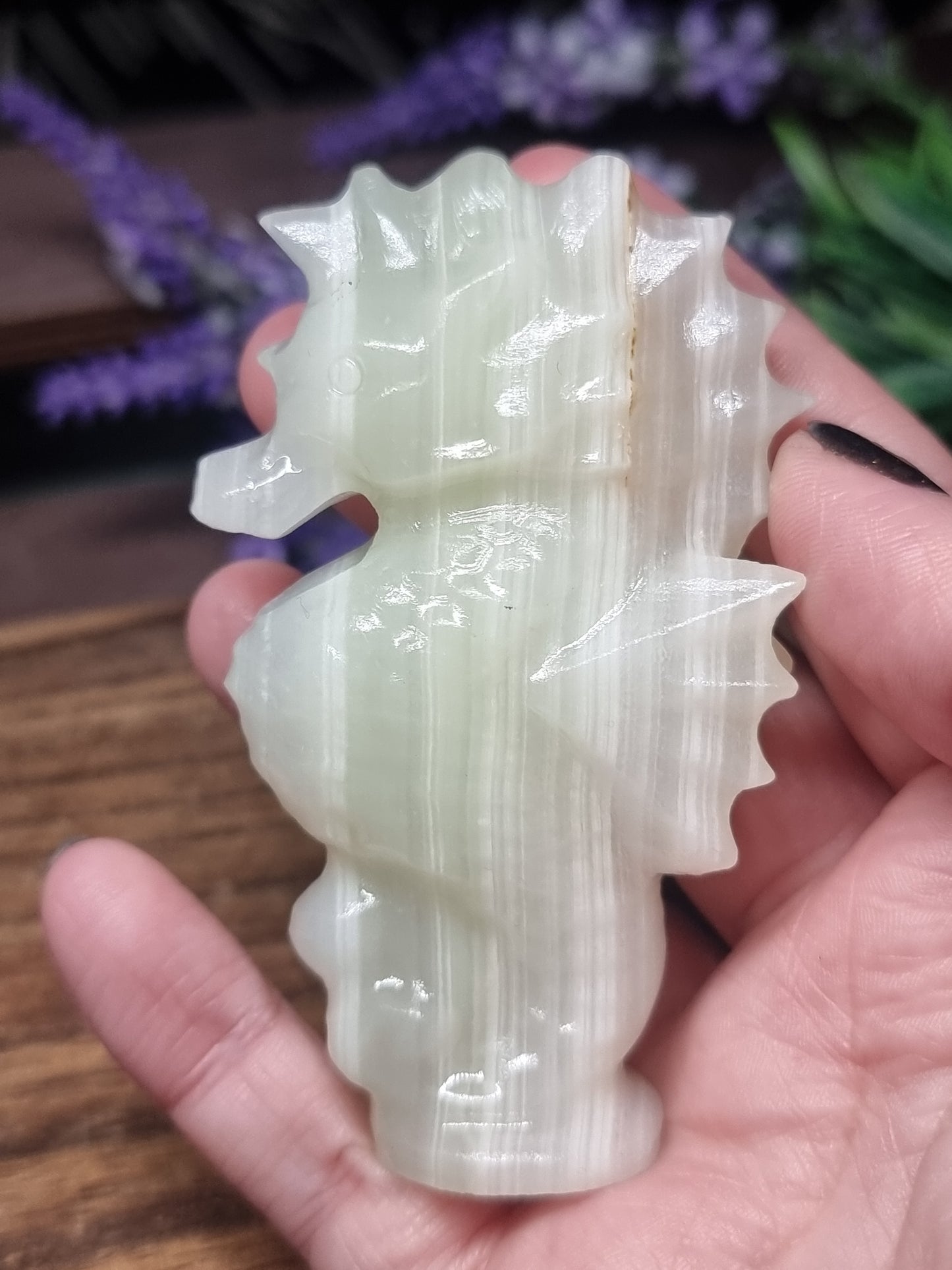 Green banded calcite seahorse