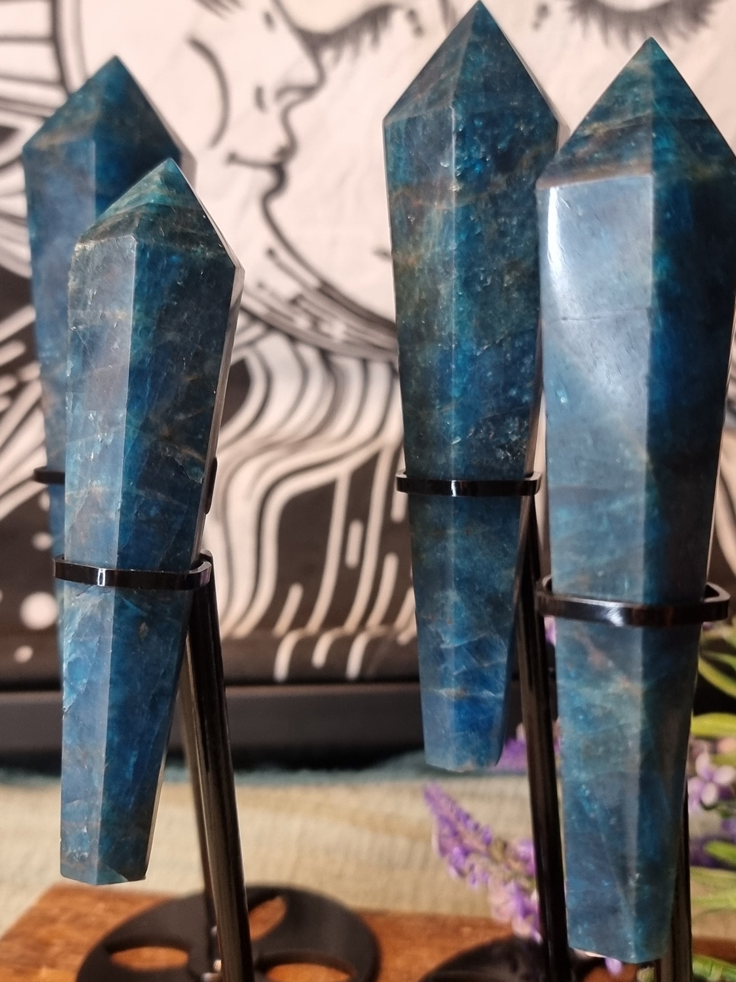Blue apatite wands
