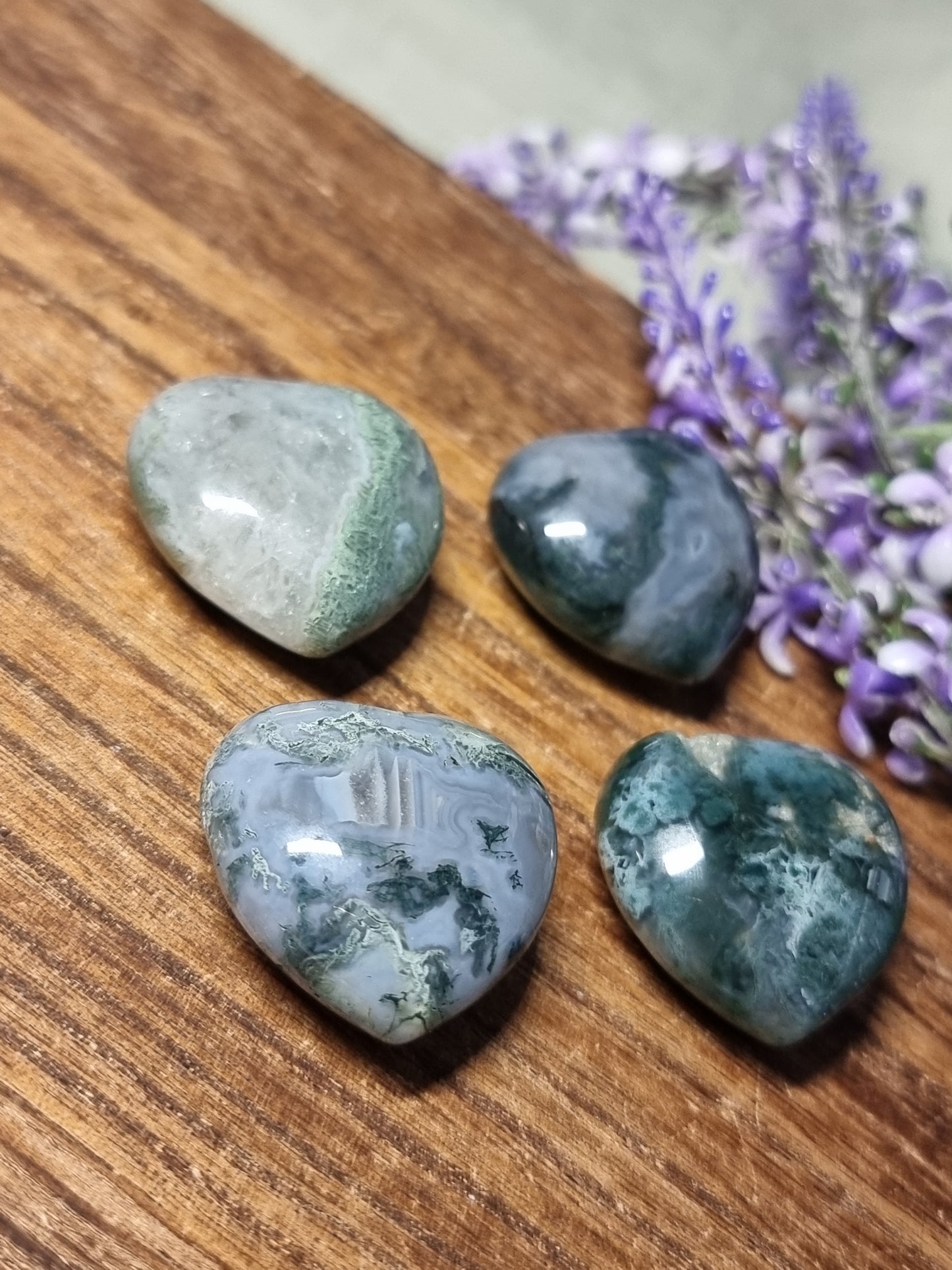 Moss agate hearts