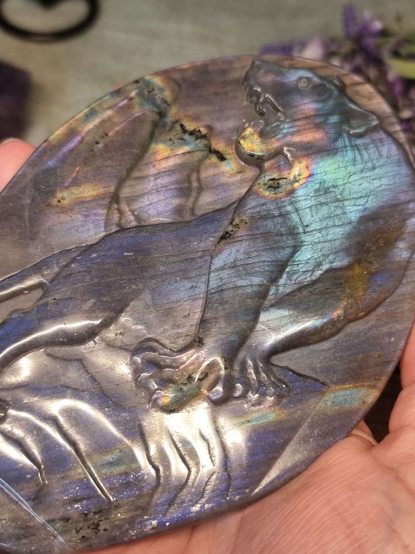 Labradorite panther carving
