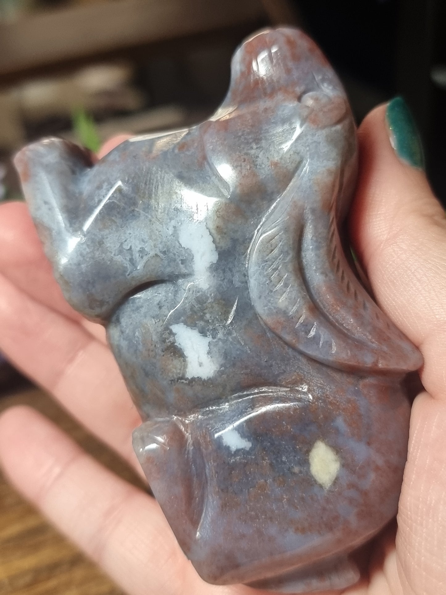 Colourful moss agate rabbit carving