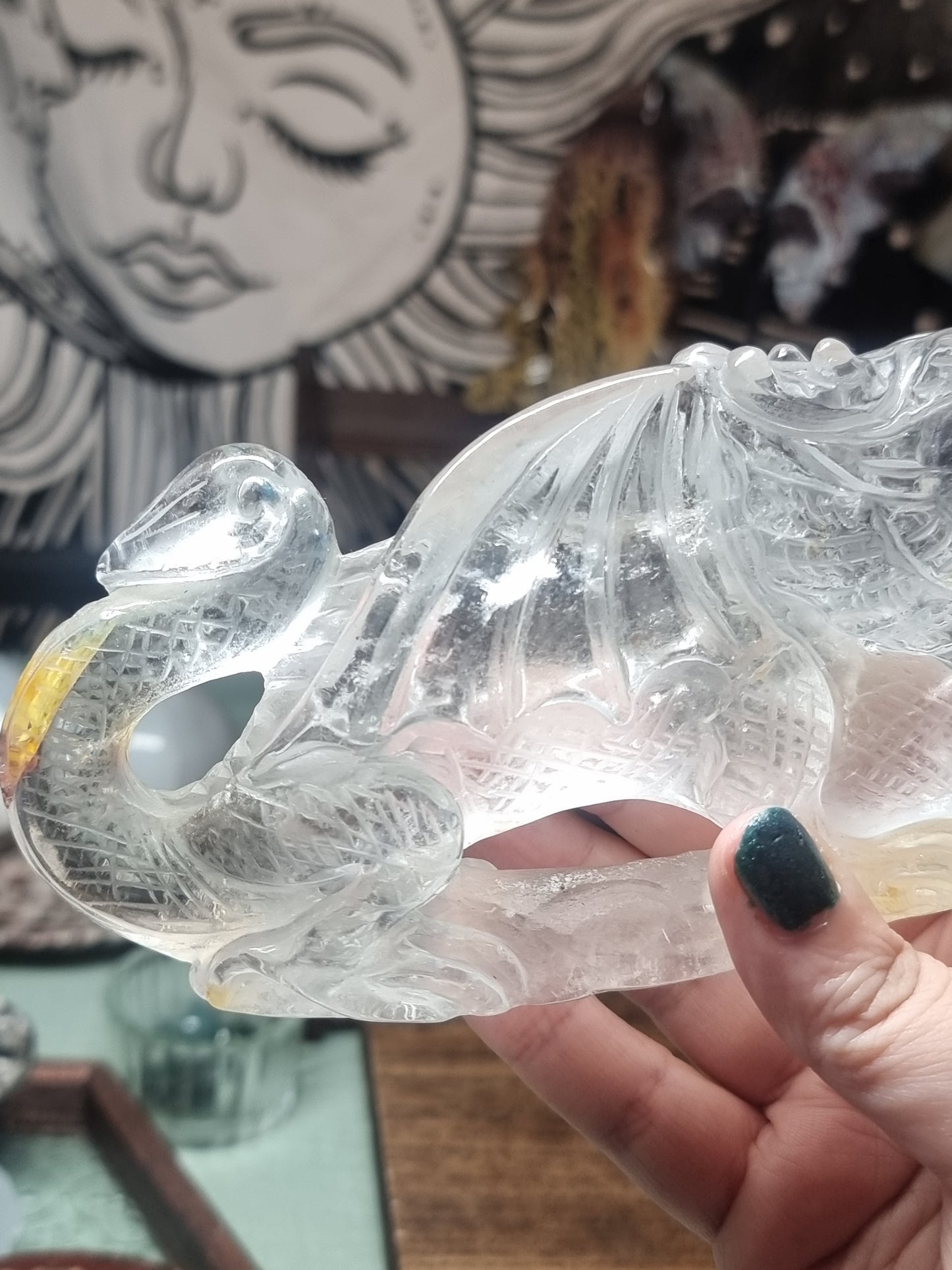 Clear quartz hand carved dragon