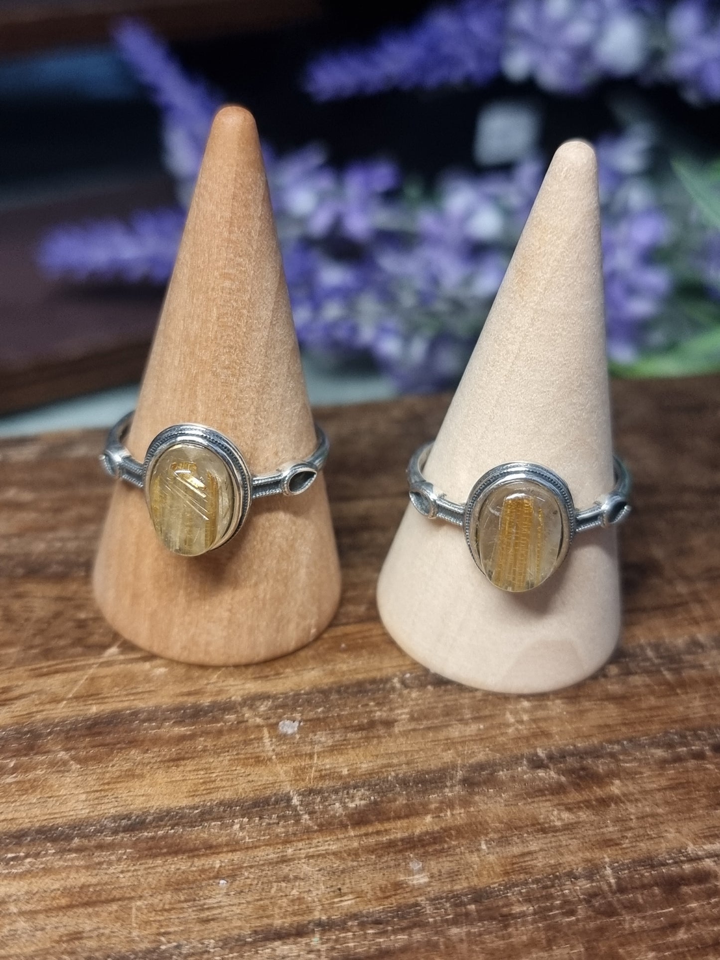 Rutile quartz S925 adjustable rings