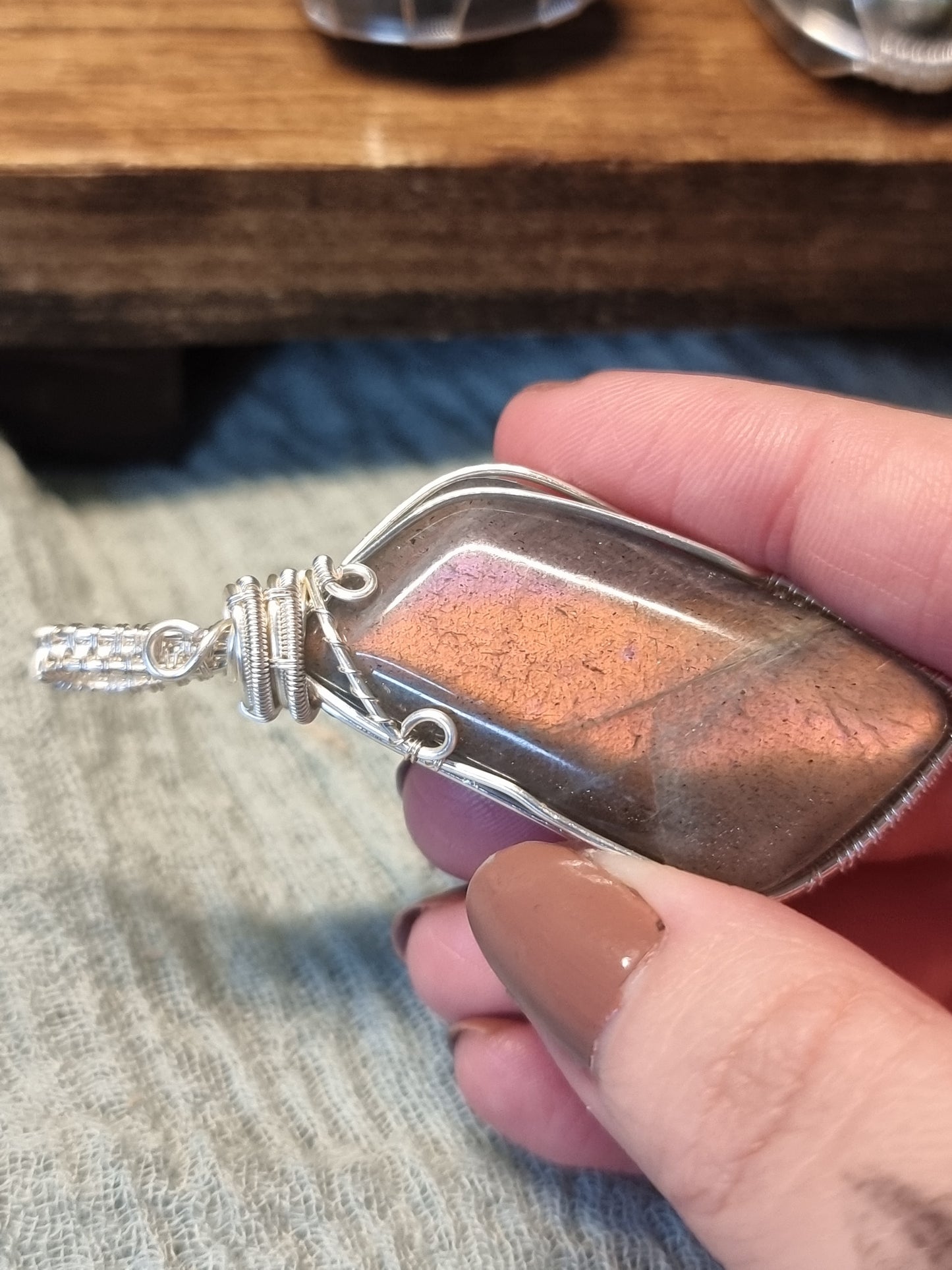 Labradorite wire wrapped pendants