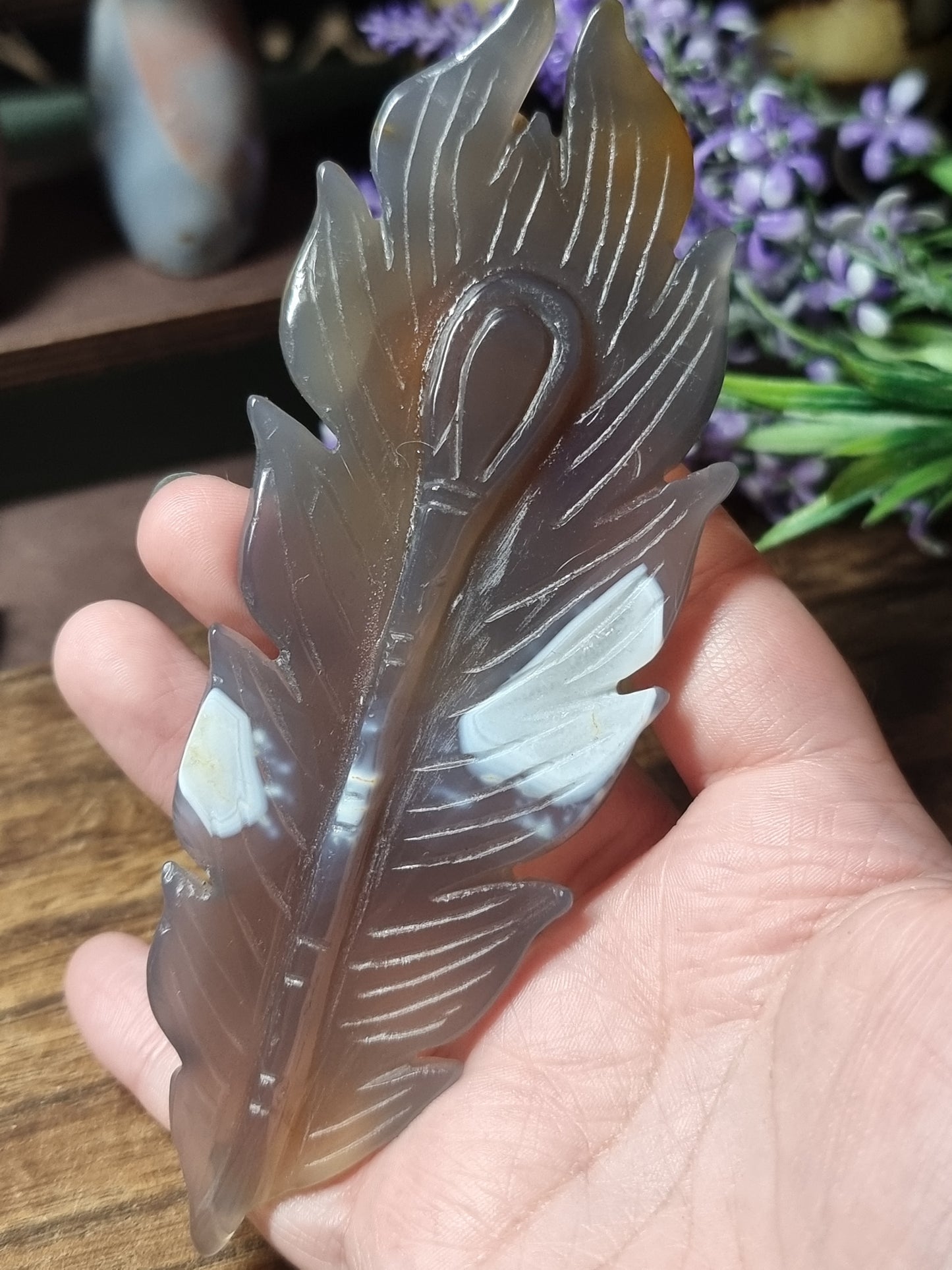 Orca agate feather carving