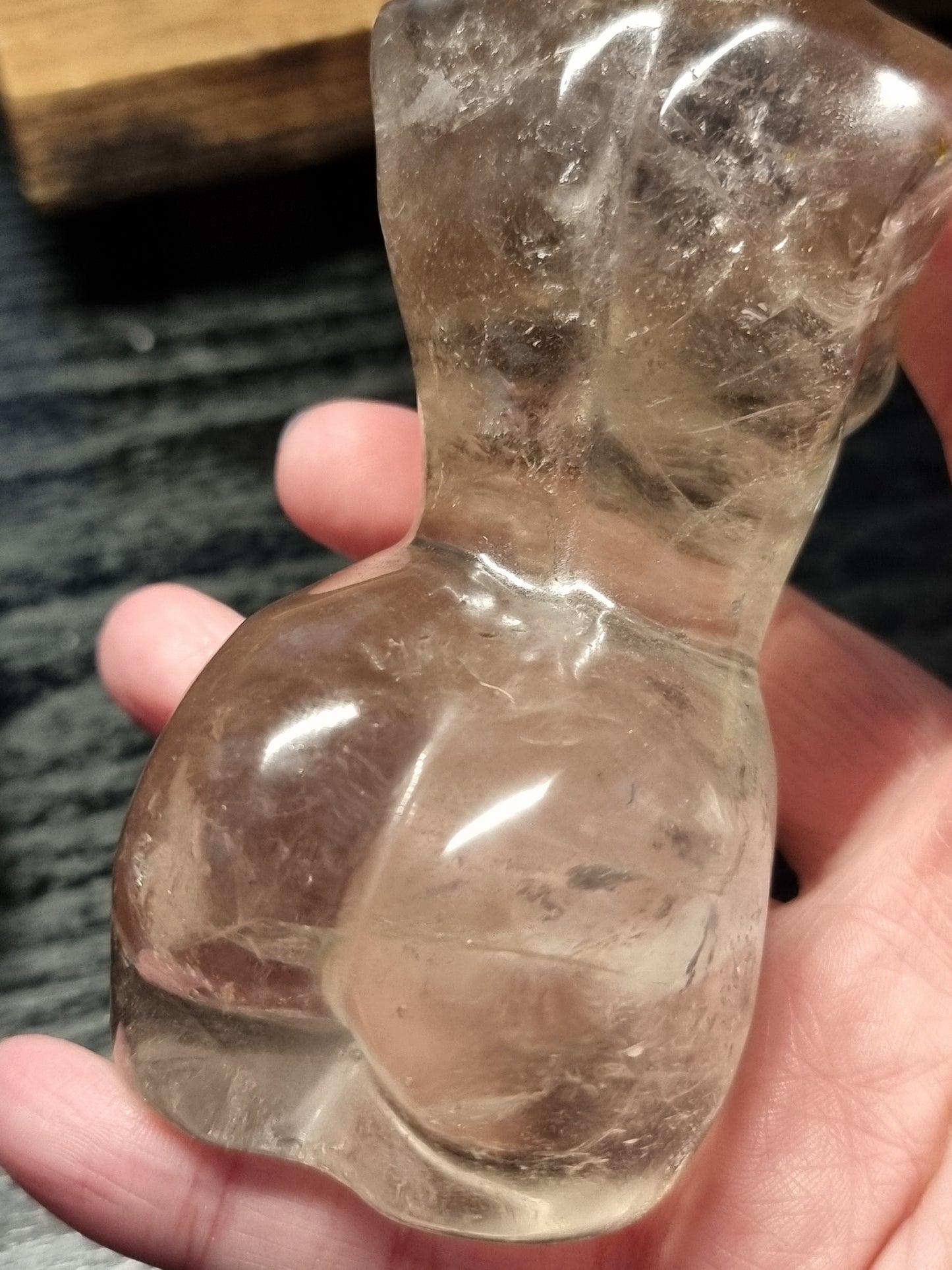 Smokey quartz body carving
