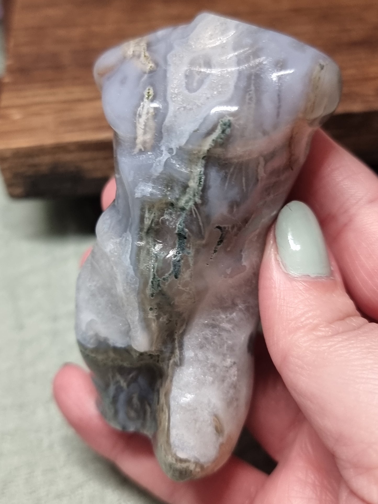 Moss agate body carving