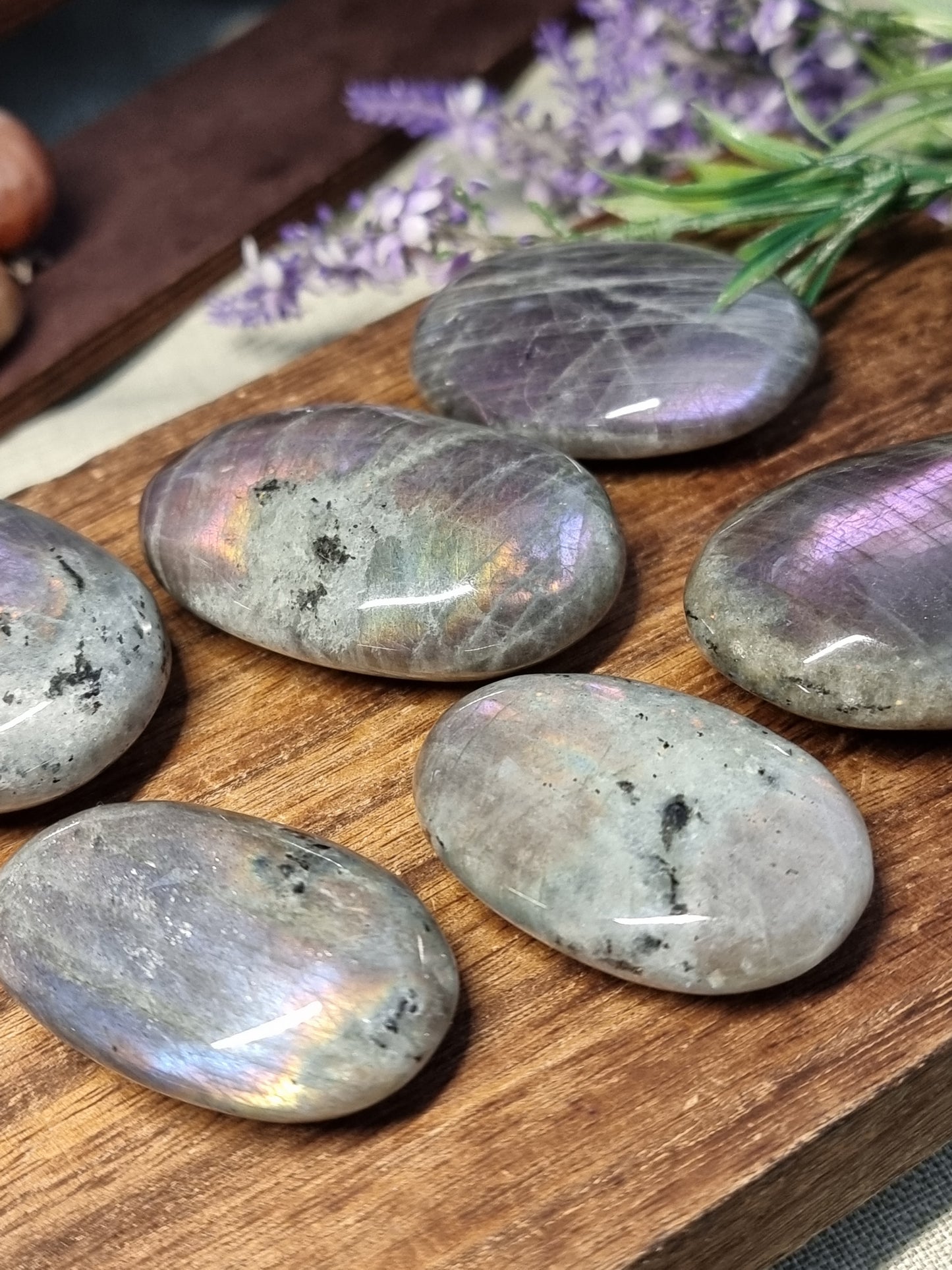 Purple labradorite palmstones
