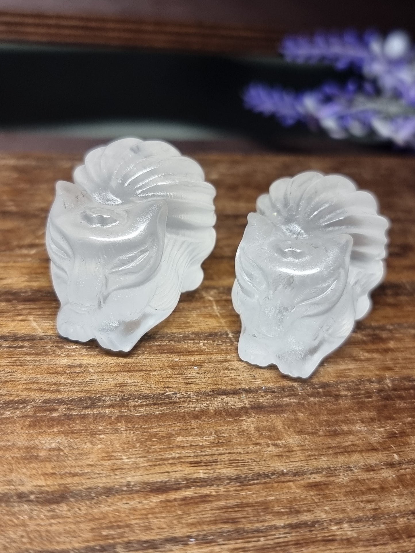 Clear quartz 9 tail fox carvings