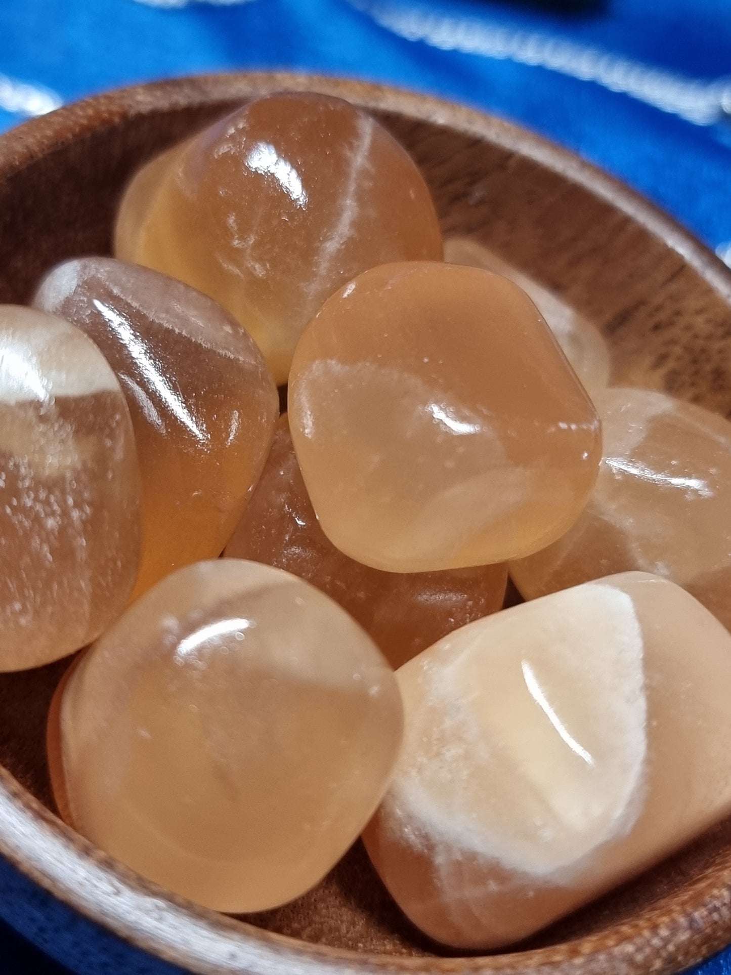 Honey calcite tumbles