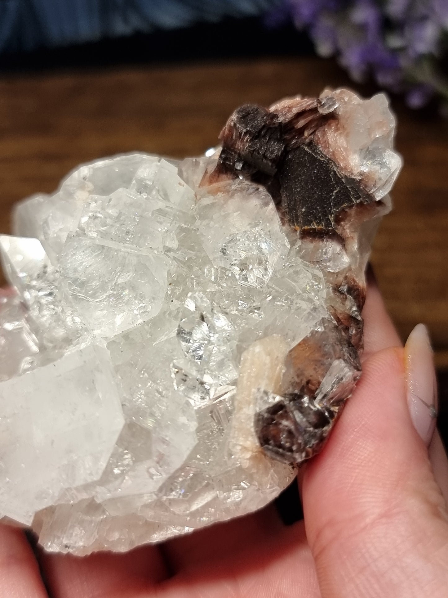 Apophyllite with peach stillbite & hematite