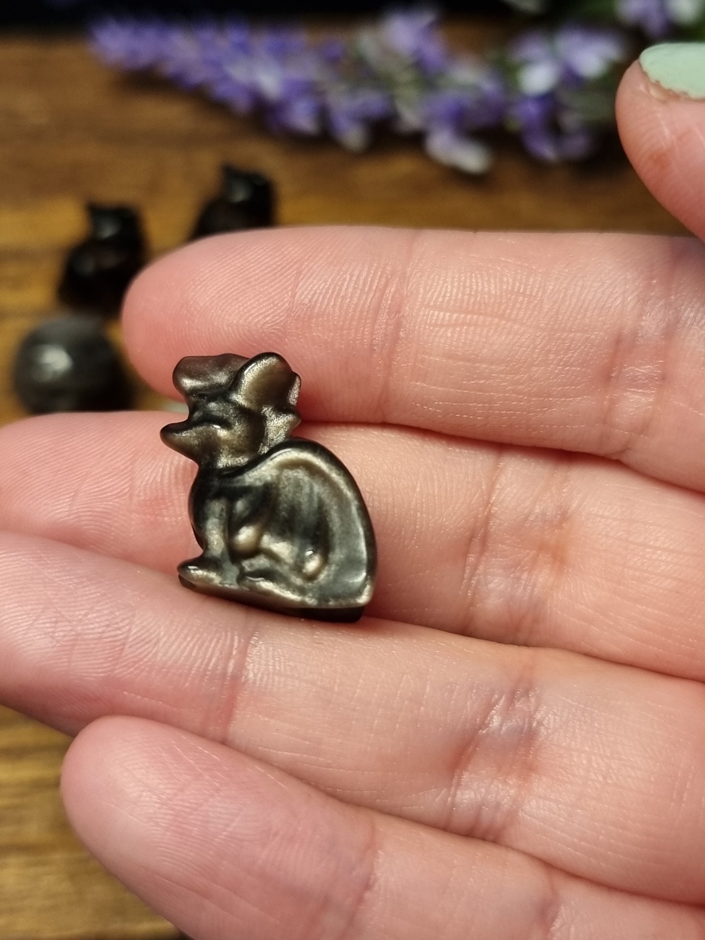 Mini silver obsidian carvings