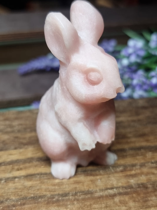 Pink opal rabbit carving