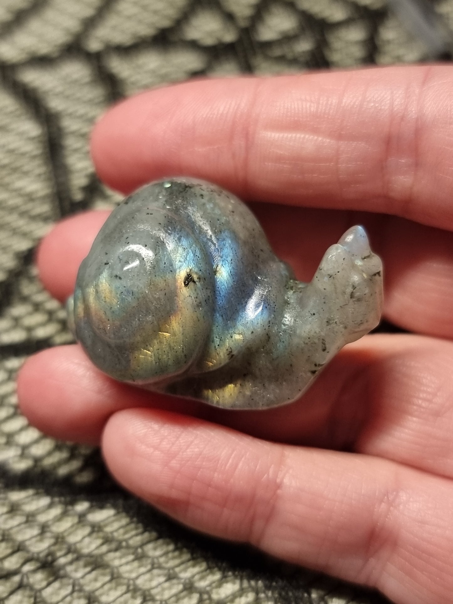 Labradorite snail carving