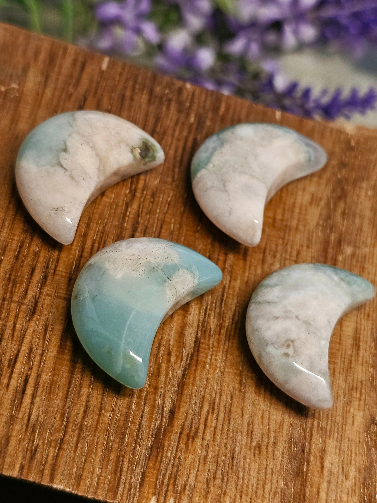 Mini Green flower agate moons