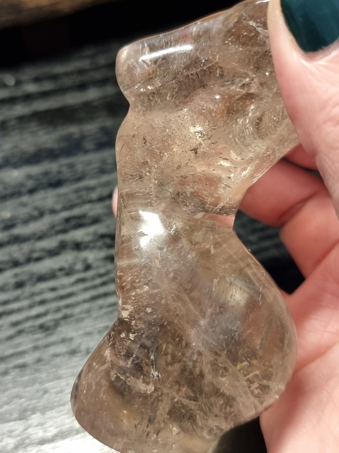 Smokey quartz body carving