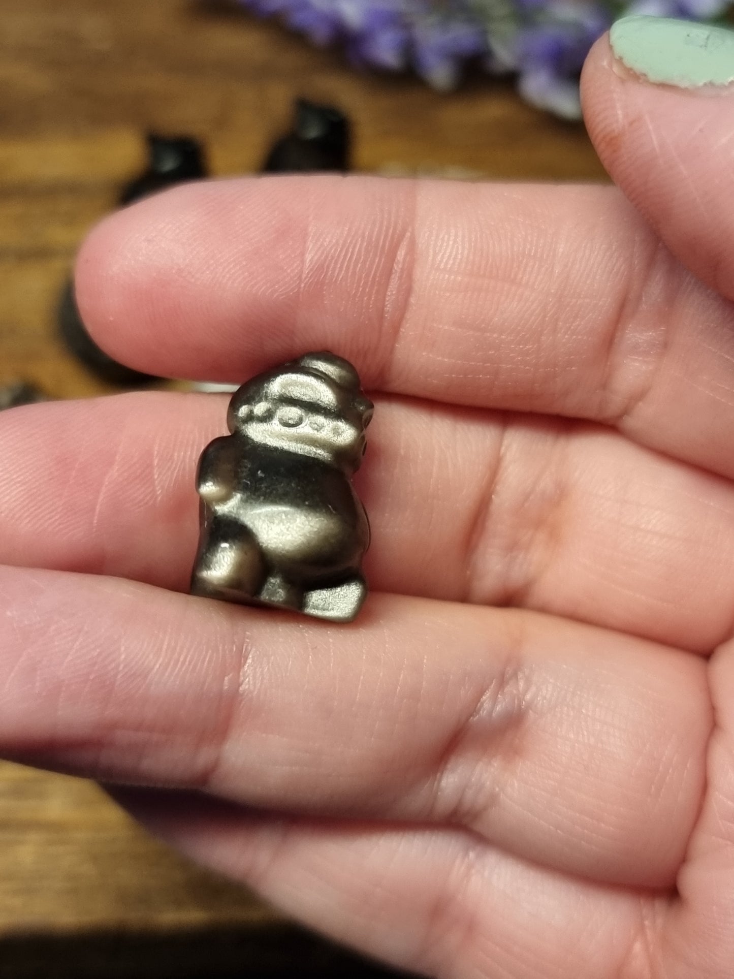 Mini silver obsidian carvings