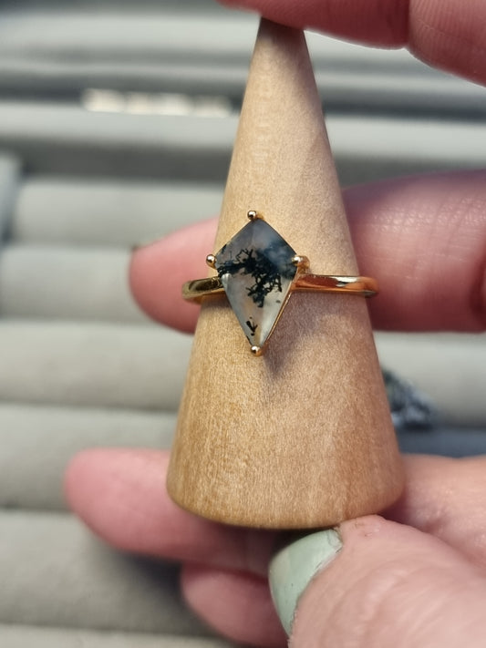 Moss agate adjustable rings