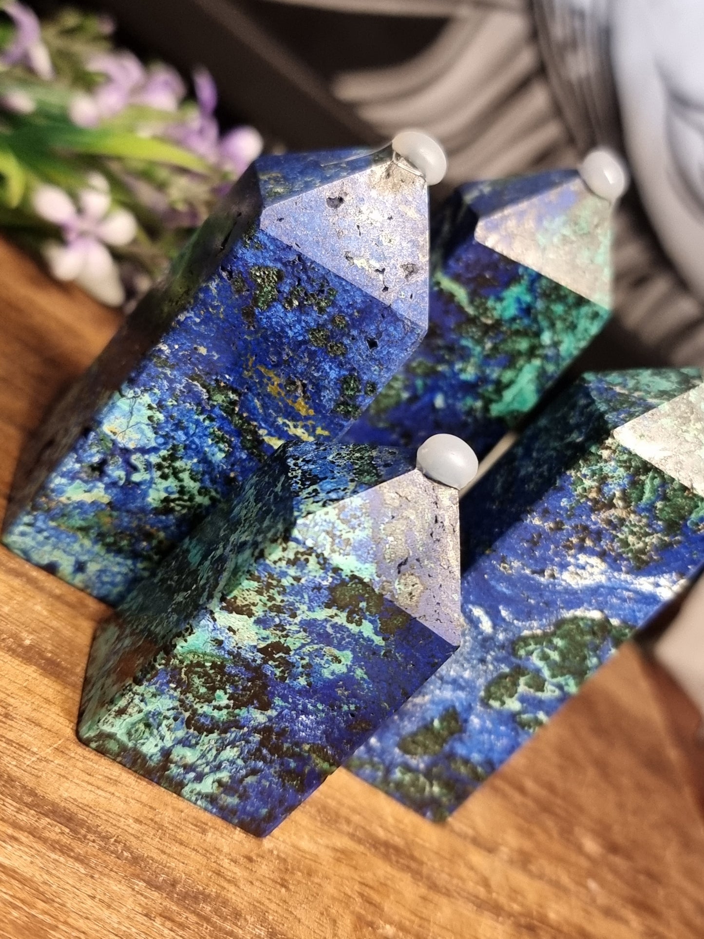 Azurite with malachite towers