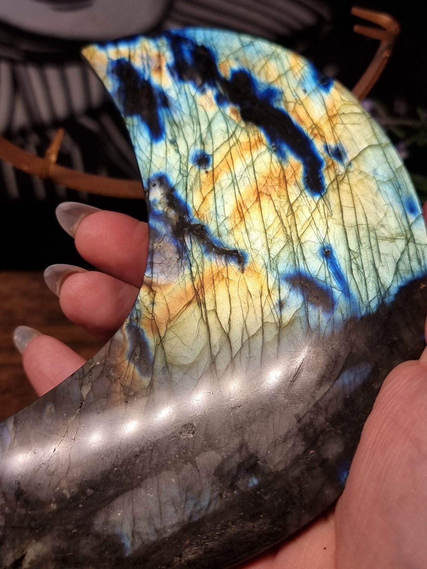 Labradorite moon on stand