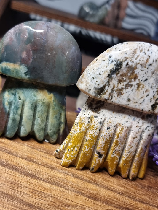 Ocean jasper Jellyfish carvings