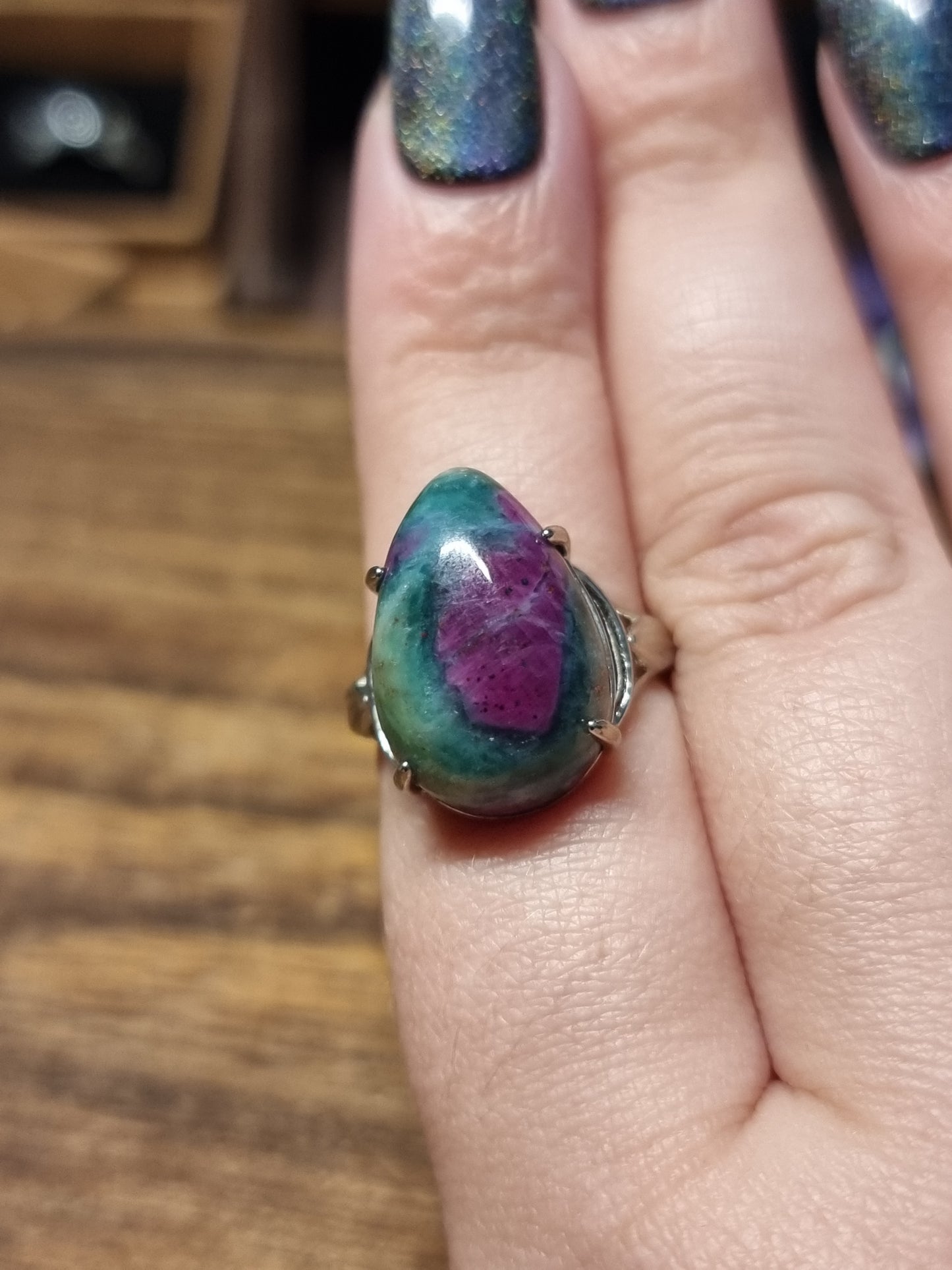Ruby fuchsite 925 adjustable rings