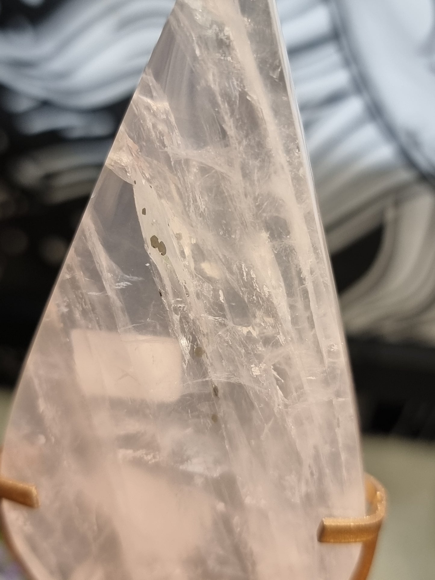 Rose quartz with pyrite teardrop