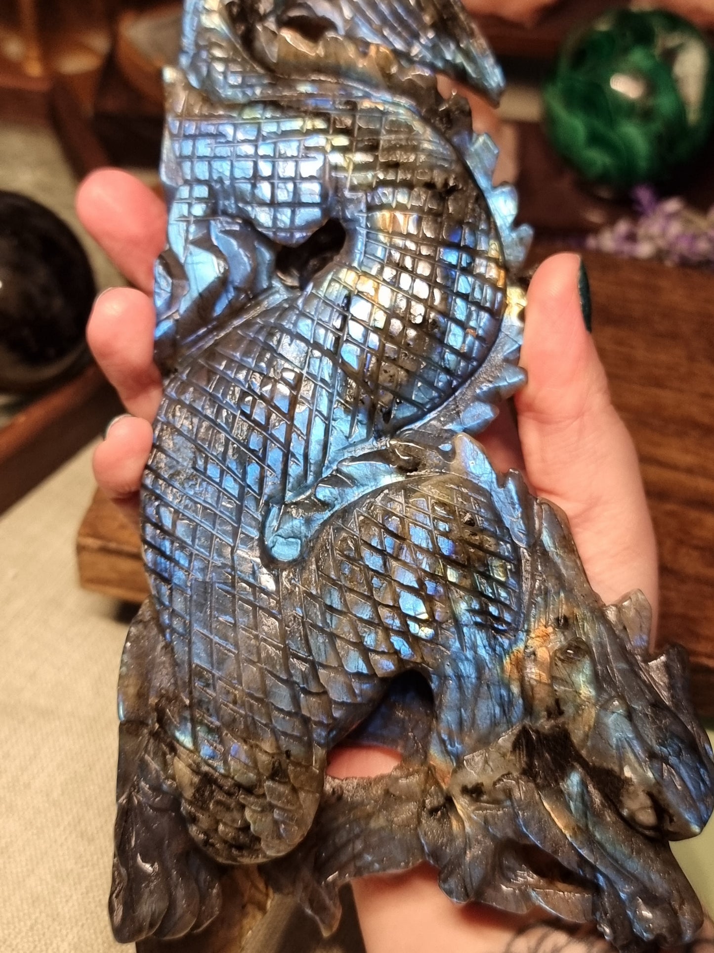 Labradorite dragon carving