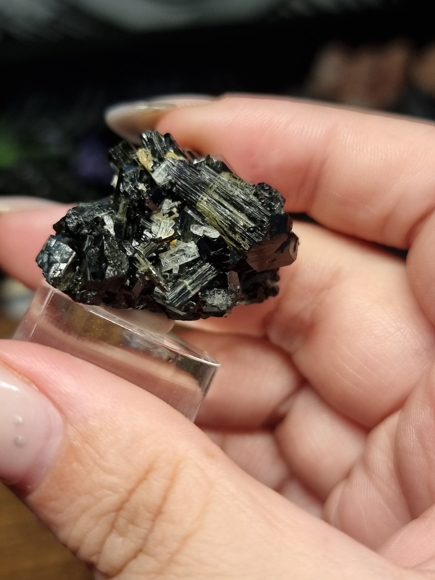 Black tourmaline with aquamarine inclusions